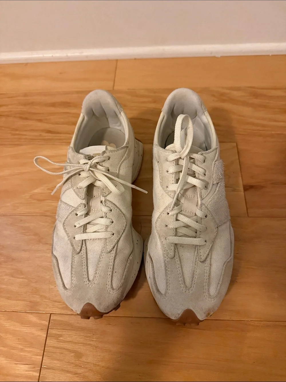 New Balance Cream White Suede & Canvas Athletic Sneakers